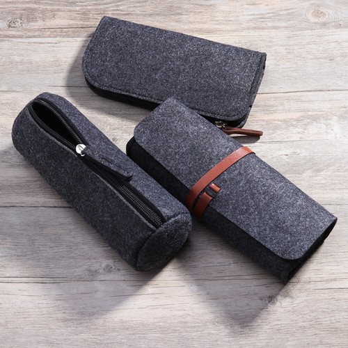 3 Pcs Pen Case Holder Felt boutiques Stationery Organizer Cosmetic Makeup Pouch Bag (Dark