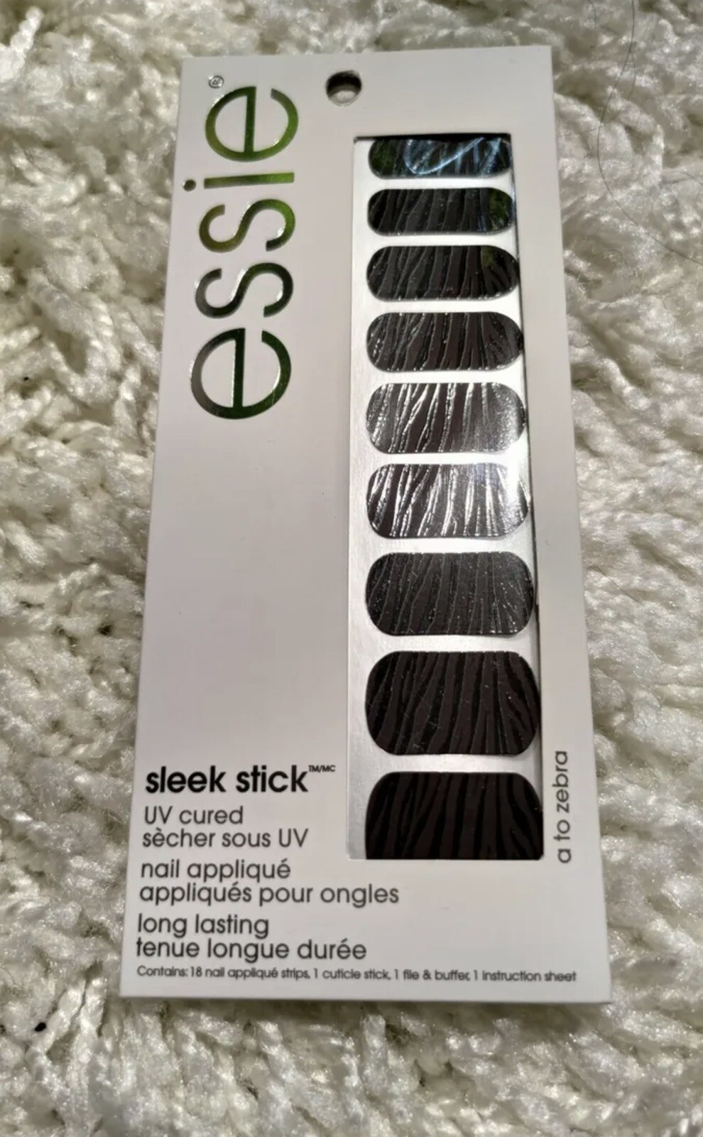 NIP 3x Essie Sleek Stick UV Cured Nail Appliques - a to zebra print Brown Black