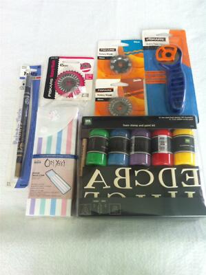 NEW Scrapbook Lot FISKARS Rotary Paper Edger 3 Blades Foam Stamp & Paint Set