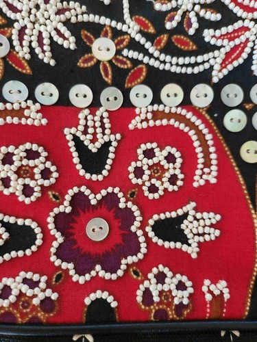 Isabella Fiore Embroidered Button Embellishments Black And Red Clutch - Picture 3 of 12