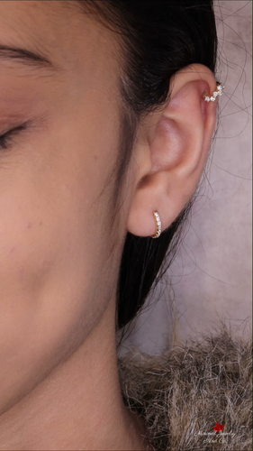 925 Sterling Silver Moissanite Huggie Hoop Earrings Cartilage Helix Piercing - Video 1 of 1