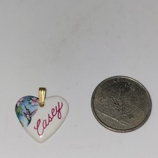 Casey Heart Shaped Kiln Fired Porcelain Metal Bail Pendant  Butterfly graphic