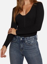 Good American Women's Black Good Body Snap Henley Bodysuit Size L