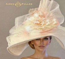 Kentucky Derby Hat White Cream Salmon Pink Big Giant Rose Del Mar Royal Ascot