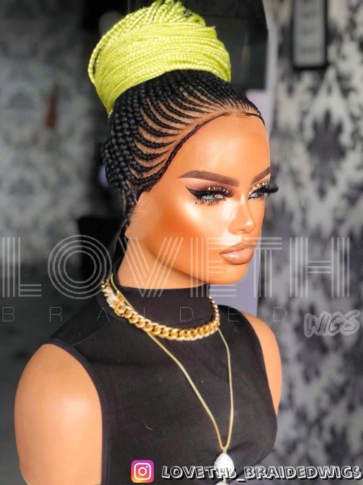 Se envía al día siguiente (ENVÍO 2 DÍAS) Peluca trenzada de encaje completo Cornrow, trenza negra sin nudos Foto 4 de 4