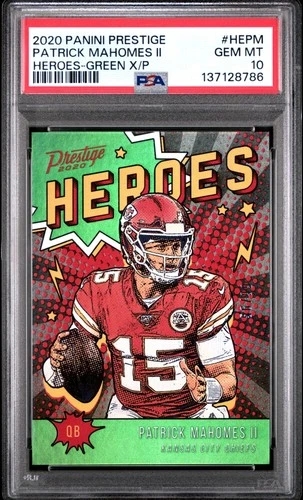 2020 Prestige Football Patrick Mahomes Heroes Xtra Points Green /99 PSA 10