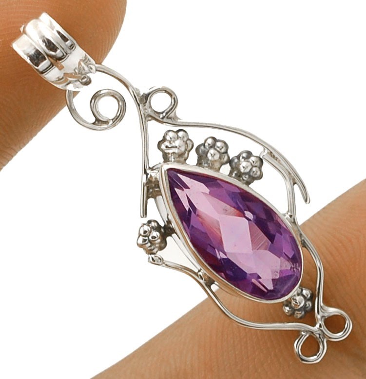 4CT Natural Amethyst 925 Solid Sterling Silver Pendant Jewelry @11-9
