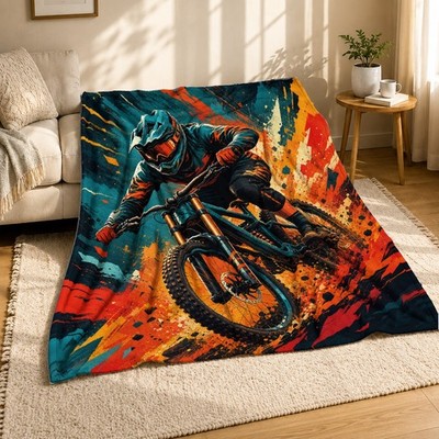 Downhill Mountain Bike Racer Coral Fleece Blanket