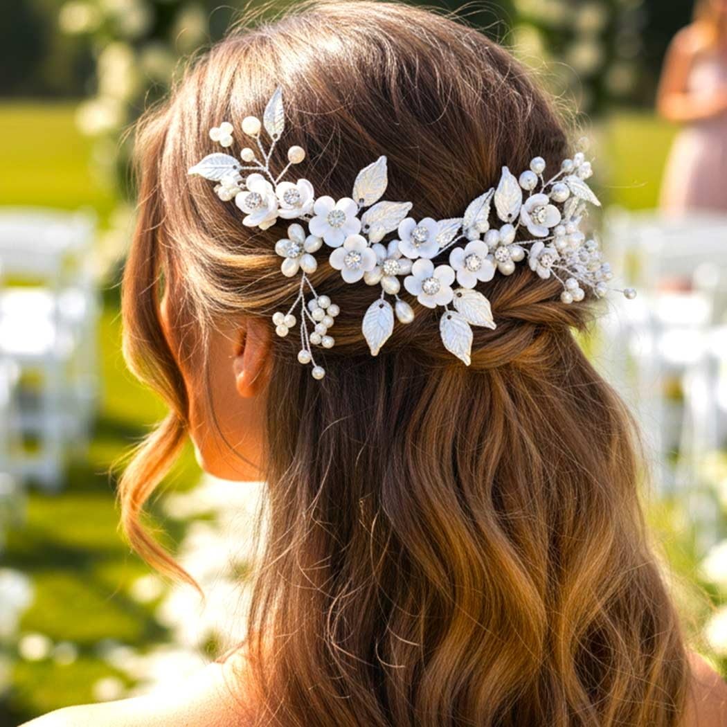 Flower Bride Wedding Hair Vine Silver Leaf Bridal Headpiece  display picture 1