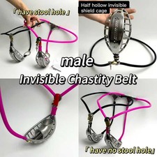 Male Stainless Steel Chastity Belt Invisible Device Half Hollow Cage Lockable
