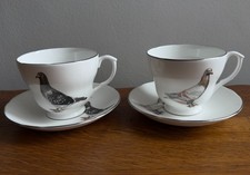 Vintage Pall Mall Ware pair of pigeon large tea cups with saucers - rare find!