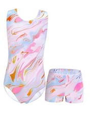 Girls Gymnastics Leotards Set One Piece Sleeveless 7-8 Years Pink Tie Dye