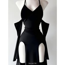 Dark Gothic Style Halter Neck Dress High Slit Cutout Gothic Evening Gown L