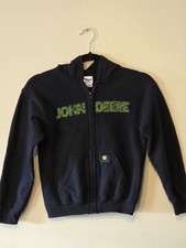John Deere Zip Hoodie Youth Boys Black Green Logo L 10/12 