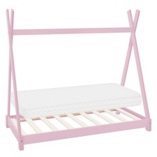 Lettino per bambini tenda indiana legno rosa 140 x 70 cm + materasso sfoderabile