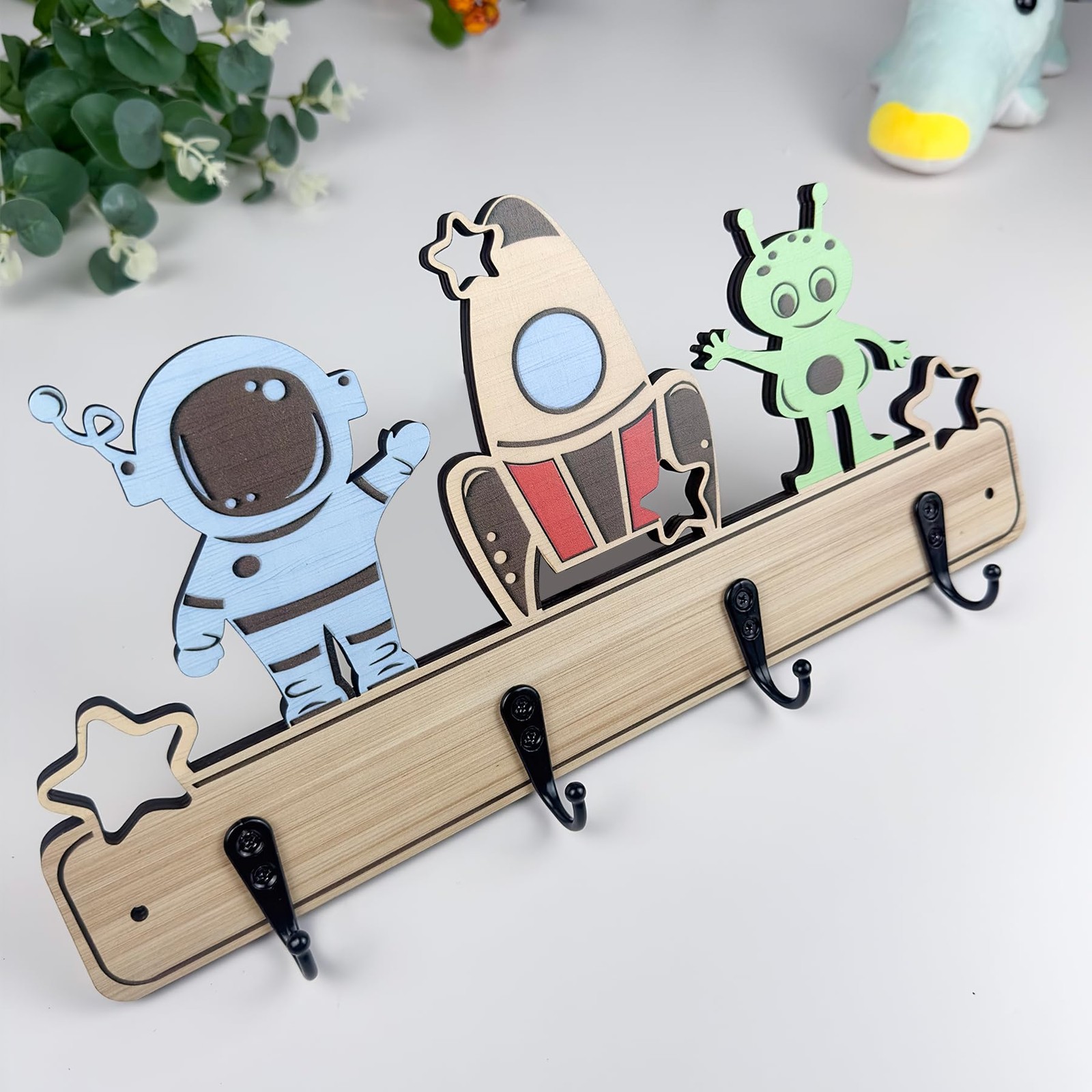 Dog Leash Holder for Wall Mount, Farmhouse Wooden Dog Claw Hooks, Paws Key Ra...