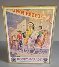 Vintage C1935 Northern Pacific Railroad Advertising Western Rodeo Parade Litho