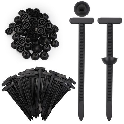 Dexspoeny 50 PCS Nylon Universal Cable Tie Buckle, Push Mount Zip Black