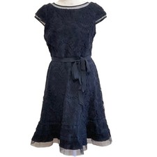 Adrianna Papell women's dress blue lace A-line flare 10 P navy party cocktail