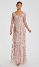 Mac Duggal 70224 Sz 10 Long Sleeve Floral Embellished Formal Gown Evening Dress