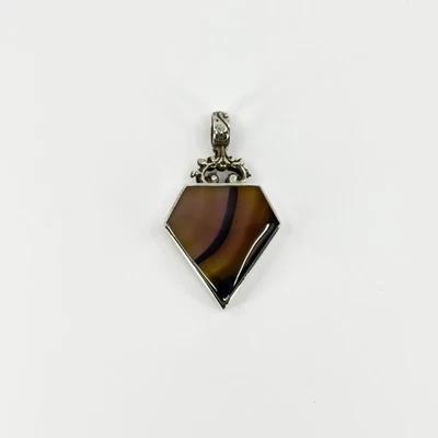 Large Chunky Vintage Brown Banded Agate Fob Pendant 925 by David Scott Walker - Image 1 of 4