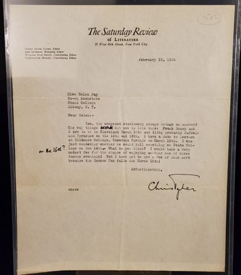 CHRISTOPHER MORLEY - TYPED LETTER SIGNED ~ 1934 ~ American Author Collectible