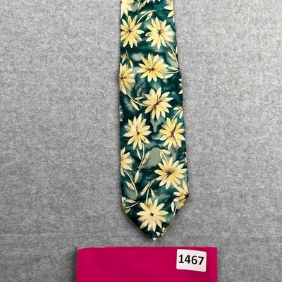 Robert Talbott Neck Tie Blue Tropical Flowers Silk Made IN USA