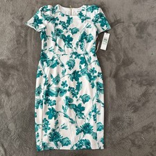 NWT Calvin Klein Short Sleeve White Floral Midi Dress Size 8 Modest Business