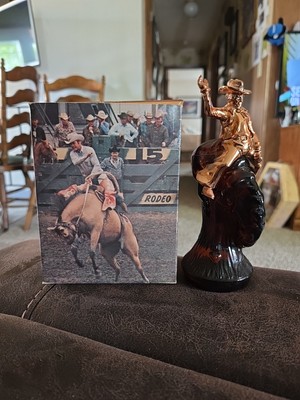 Avon Bucking Bronco Aftershave Gold Tone Cowboy Oland 6oz Decanter Vintage FULL