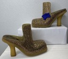 Burberry Highland Crystal Embellished Mules Women's Size 8 Gold Rubber Heels — photo 8