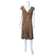 Lauren Ralph Lauren Midi Dress Womens 8 Leopard Print Cap Sleeve Empire Waist