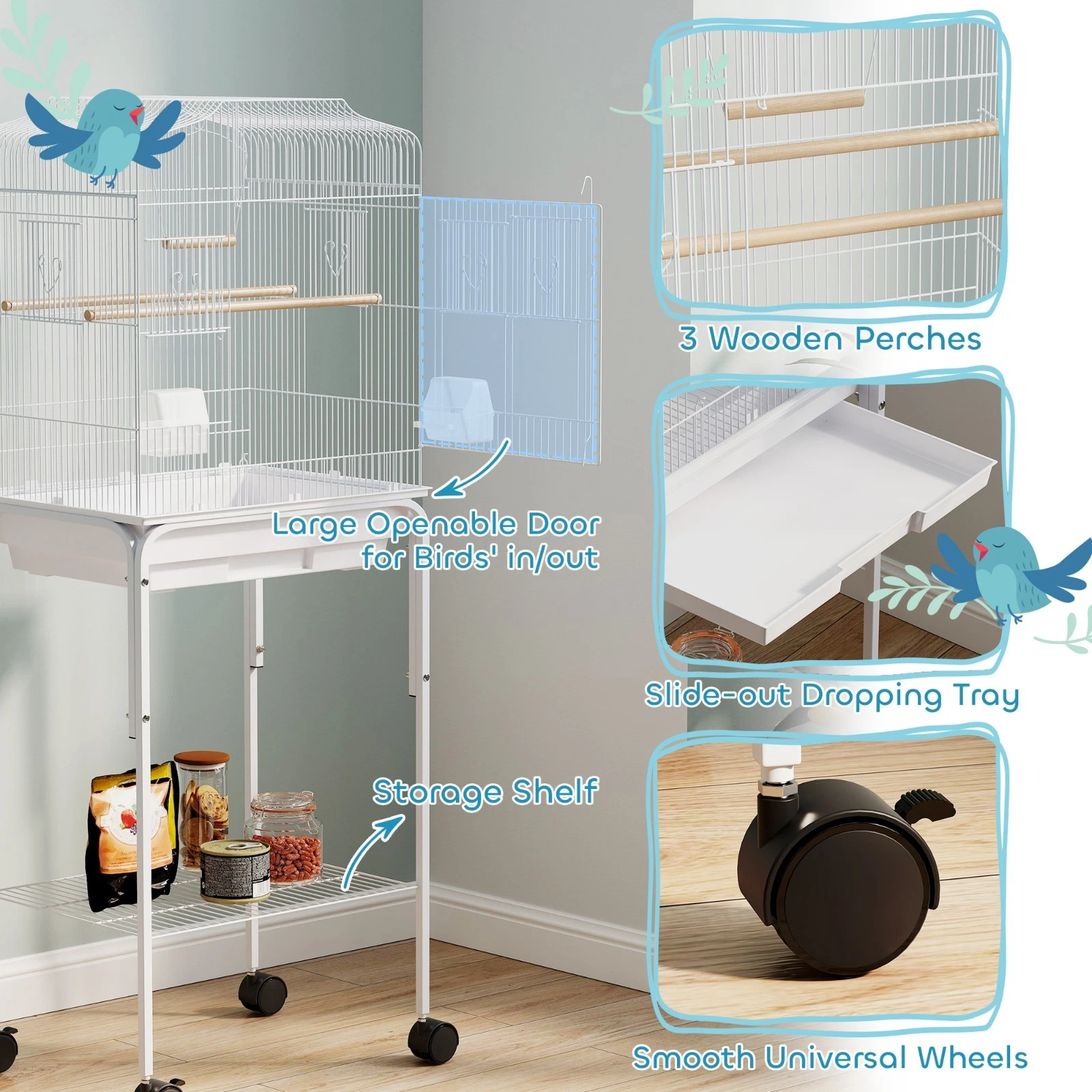 Large Bird Cage with Detachable Stand – Perfect Home for Parrots & Finches