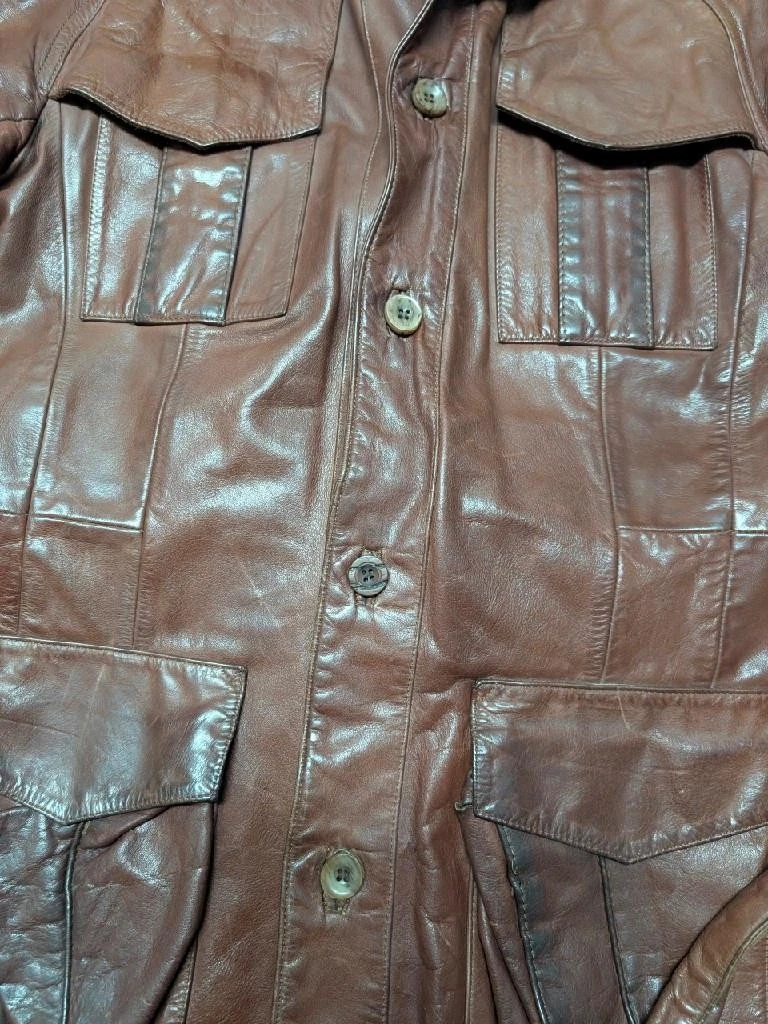 1950s vintage HORSEHIDE brown leather BELTED coat 38 jacket MOTORCYCLE norfolk image 6