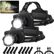2Packs 100000 Lumen Super Bright Head Lamp Rechargeable LED Headlamp Flashlight