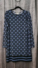 Michael Kors Women's Size XL Black Blue Geometric Shift Knee Dress