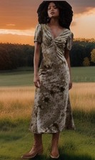 Warehouse Velvet Dress Midi Maxi Ditsy Floral Vintage Style Lace Trim 14 