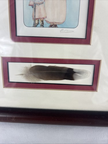 Framed Art Indian Mother And Daughter And Real Feather Gerry Gibson Signed - Picture 2 of 11