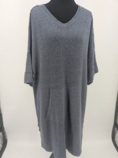 Simply Noelle Sweater Dress Womens L/XL Oversized  Vneck Pocket Blue/Gray