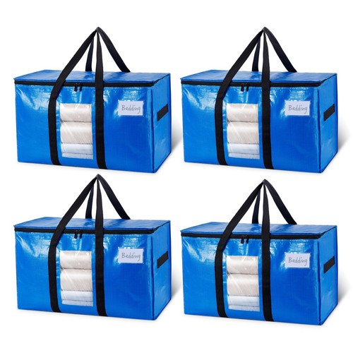 Extra Large Moving Bags, 4 Pack Blue Heavy Duty Totes For Storage with Visibl...