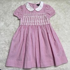 Polo Ralph Lauren Toddler Girl Pink White Smocked Dress Size 4 Y