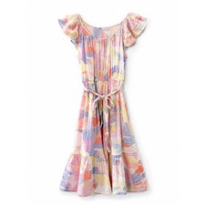 GAP Ruffle Sleeve Pastel Abstract Floral Midi Dress Size S Brunch Vacation