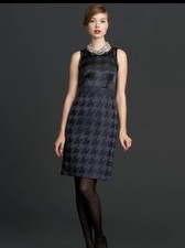 Banana Republic Mad Men Navy Blue Houndstooth Silk Tweed Sheath Dress Size 8