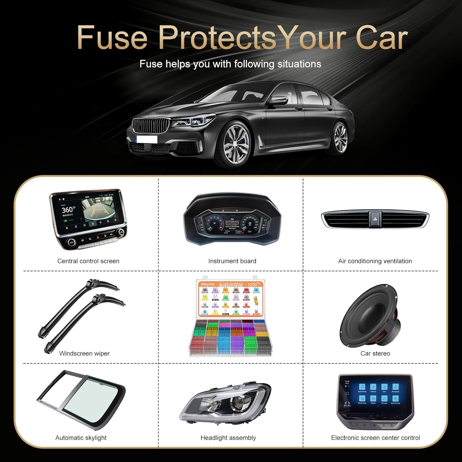 Automotive Fuse Kit - 1200pcs Assorted Fuses with Puller