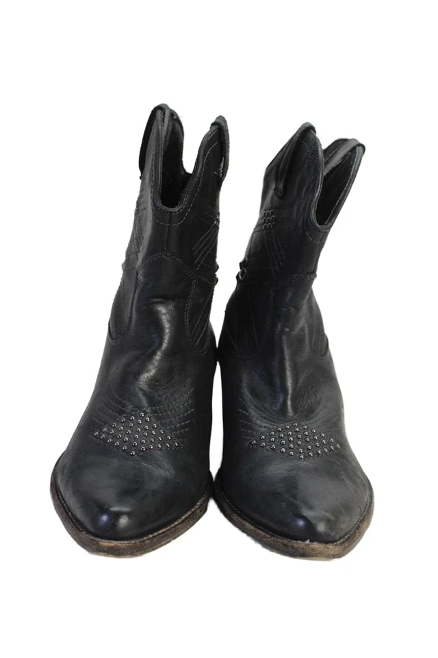 Botines Zigi para mujer sin cordones de tacón bloque con tachuelas de cuero azul marino talla 10 Foto 2 de 4