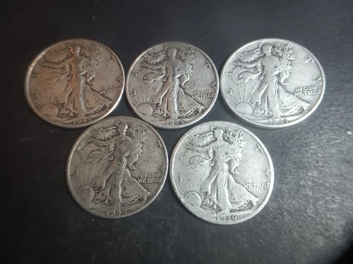 5 Different Walking Liberty Silver Half Dollars
