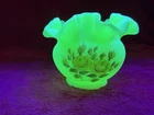Uranium Fenton Glass, Hand Painted For Hershey's Chocolate World Custard Vase