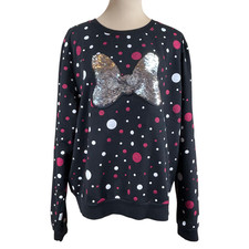Disney Parks Black Pink Flip Sequin Minnie Bow Sweatshirt Size XXL