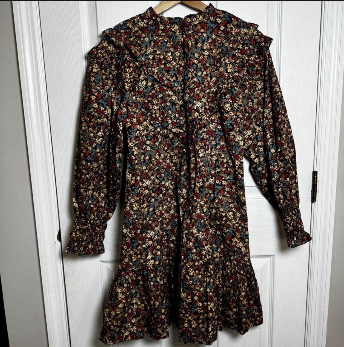 Mango Embroidered Floral Dress Boho Cottagecore Long Sleeve Ruffle Neck S NWT thumbnail 15