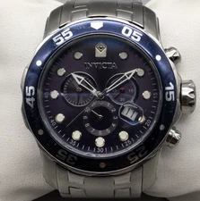 Invicta Pro Diver Watch Men Chronograph 48mm Blue Tone Dial Date New Battery 7"