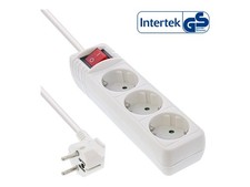 InLine Multi-Outlet 3x Shucko with White Switch Cable 1.5m, Strip 16431T